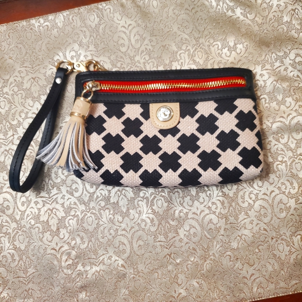 Spartina Linen and Leather wristlet/clutch